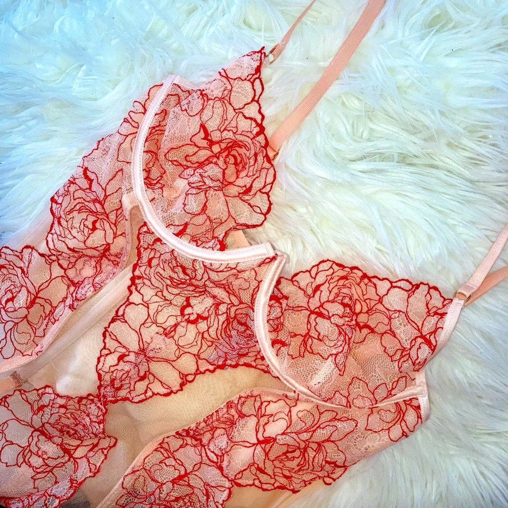Fenty Red Embroidered Lace Bodysuit